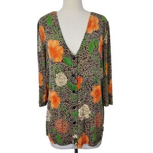 TTC The Travel Collection Cardigan Slinky Stretch Womens Plus 1X Animal Floral